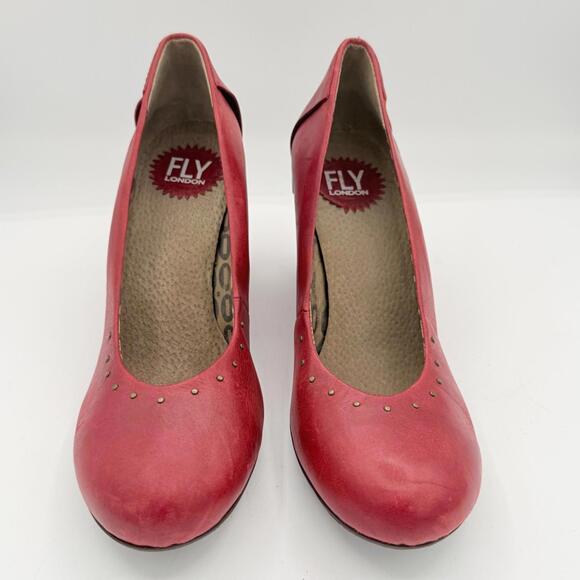 Fly London EU 41 Red Wedge Heel Studded‎ Leather Colorful Classic - Picture 2 of 8
